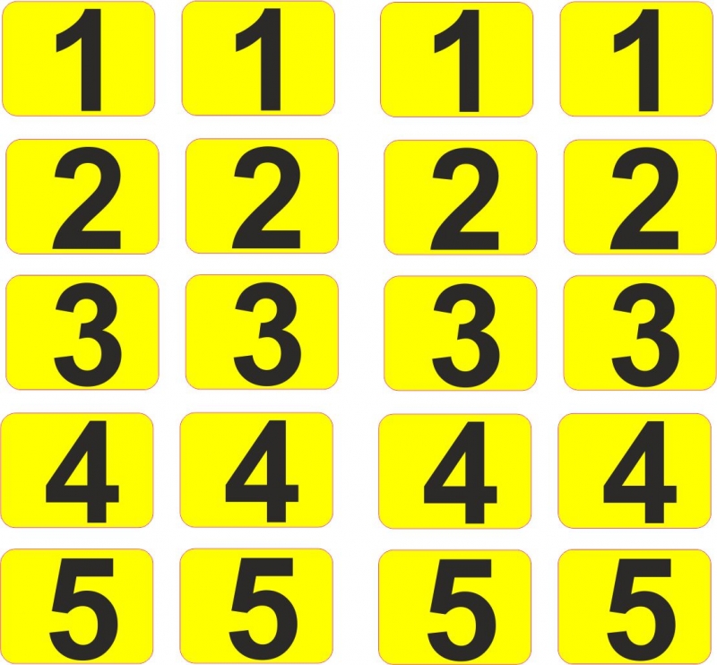 Aufkleber Startzahlen  1 bis 5  Digitaldruck selbstklebend Farbe Gelb - Schwarz