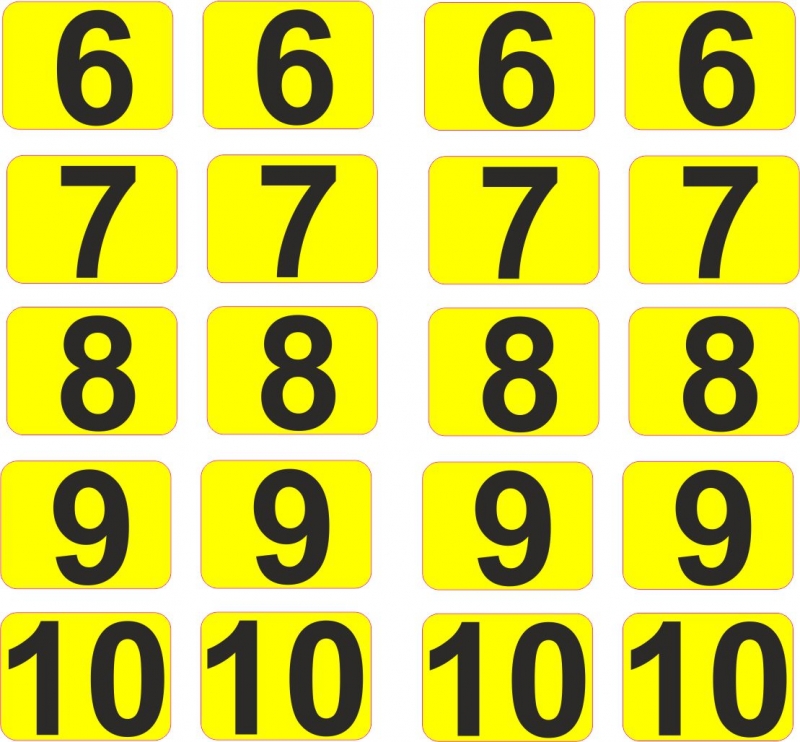 Aufkleber Startzahlen  6 - 10    Digitaldruck selbstklebend  gelb schwarz