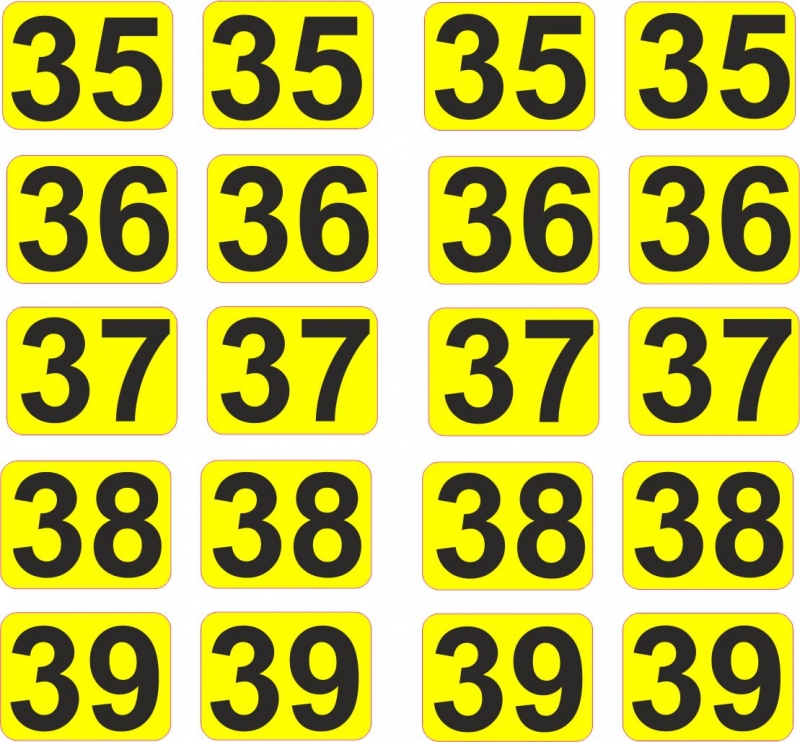 Aufkleber Startzahlen  35 - 39  Digitaldruck selbstklebend gelb schwarz